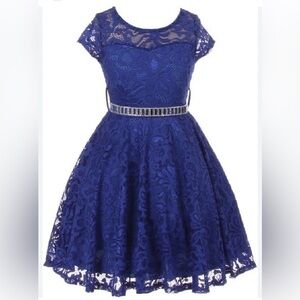 Just Kids Girl Cap Sleeve Lace Skater Stone Belt Flower Girls Dress Scoop Neck12